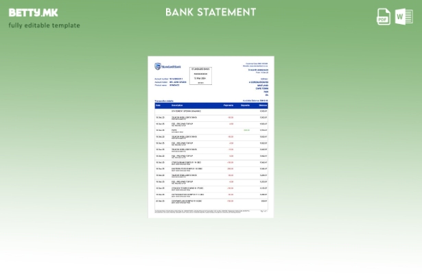 Модерен стил на шаблон за збор за изводи од банкарски изводи во Јужна Африка „St